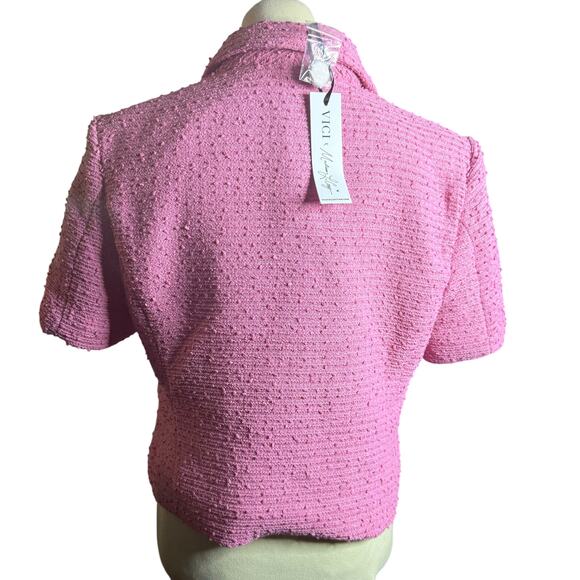 Endless Rose Tweed Double Breast Short Sleeve Blazer, Pink, Size Medium, NWT - Picture 2 of 7